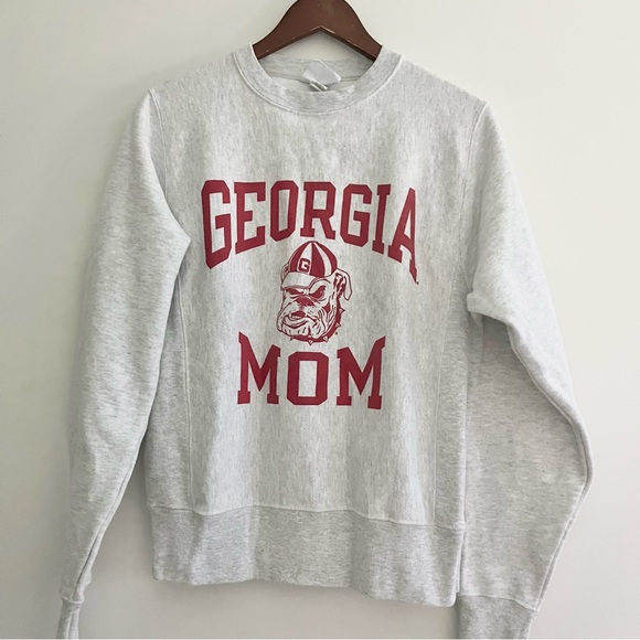 Champion UGA Reverse Weave Georgia Mom Sweatshirt Bulldogs Gray Maroon XS - Picture 2 of 9